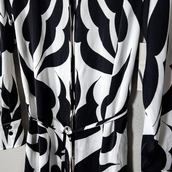 NEW Worthington Graphic Print Dress Retro Graphic Mod Collared Black White Sz L - Picture 6 of 13